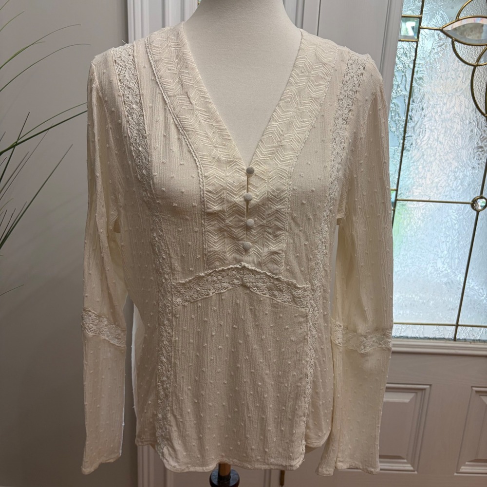 Idyllwind Miranda Lambert Cream Lace Blouse Bell Sleeve Large Boho Western